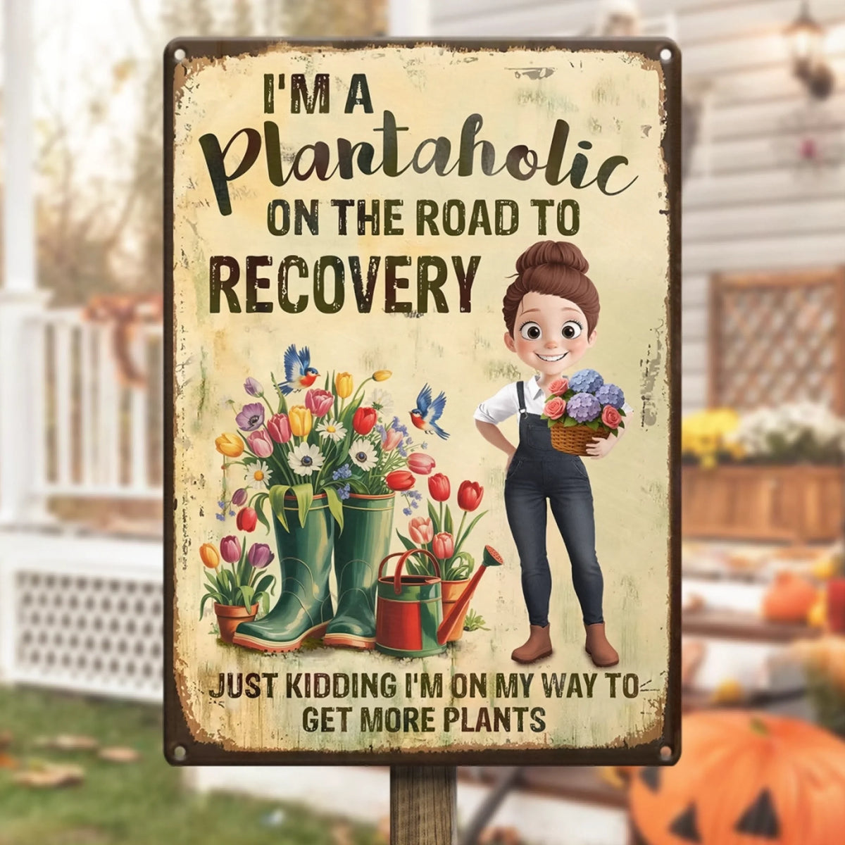 More Plants Less Stress - Family Personalized Metal Sign Gift For Yourself, Best Friends, Gardening Lovers