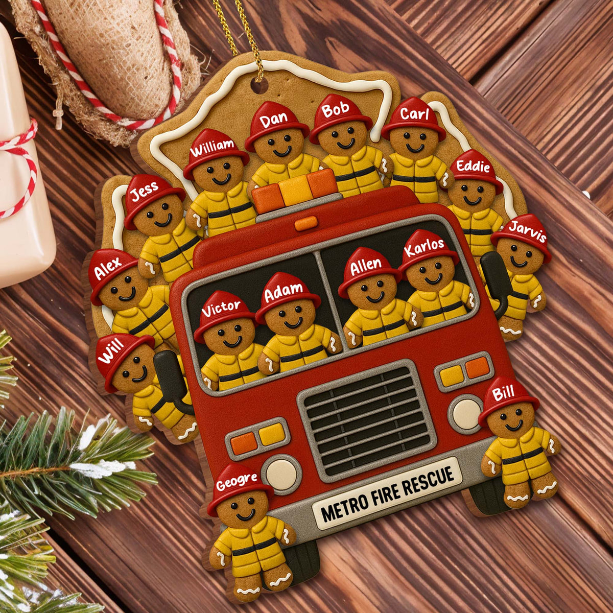 Festive Firefighter, Personalized Wood Ornament, Gift For Firefighters And Family