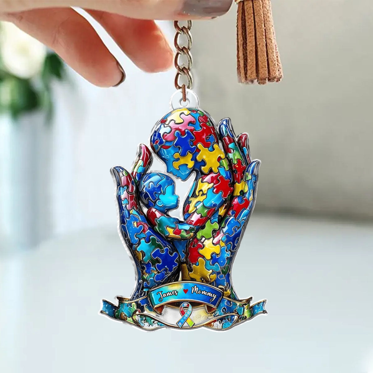 Mom And Kid - Personalized Autism Awareness Keychain