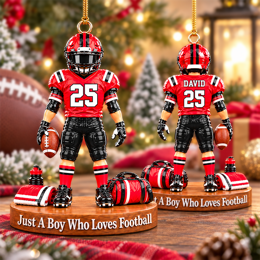 Just A Boy Who Loves Football – Personalized Christmas Ornament | Custom Name, Jersey Number & Uniform Colors | Gift For Football Players