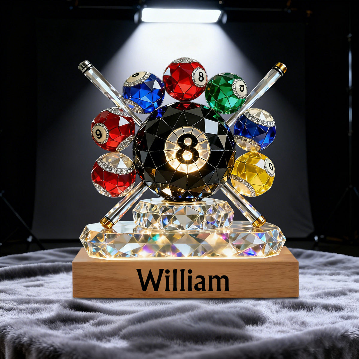 Personalized Billiards Plaque – 8 Pool Custom Name Stained Glass Effect