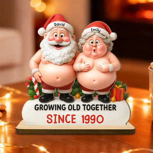 Growing Old Together Santa And Mrs Claus Figurine, Wood Plaque, Gift For Couples