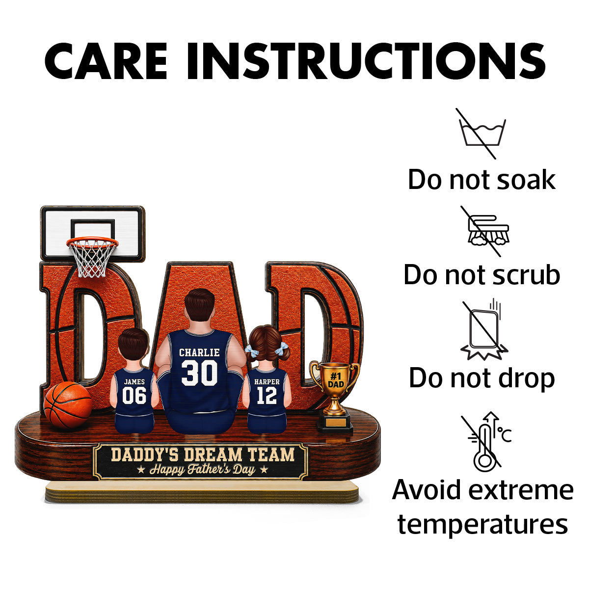 Father's Day Gift For Basketball Dad & Husband – Personalized "Dad's Dream Team" Wooden Plaque