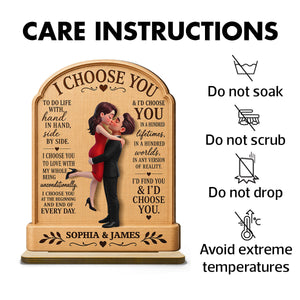Personalized "I Choose You" Wooden Plaque – Couple Hugging Kissing Design | Anniversary Keepsake For Couples