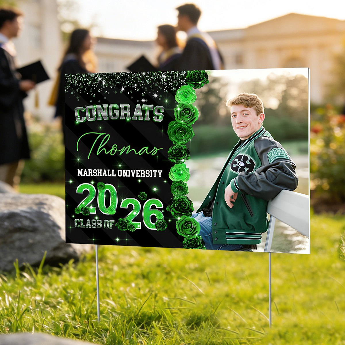 Custom Photo Rose Background Class Of 2026 Graduation Yard Sign
