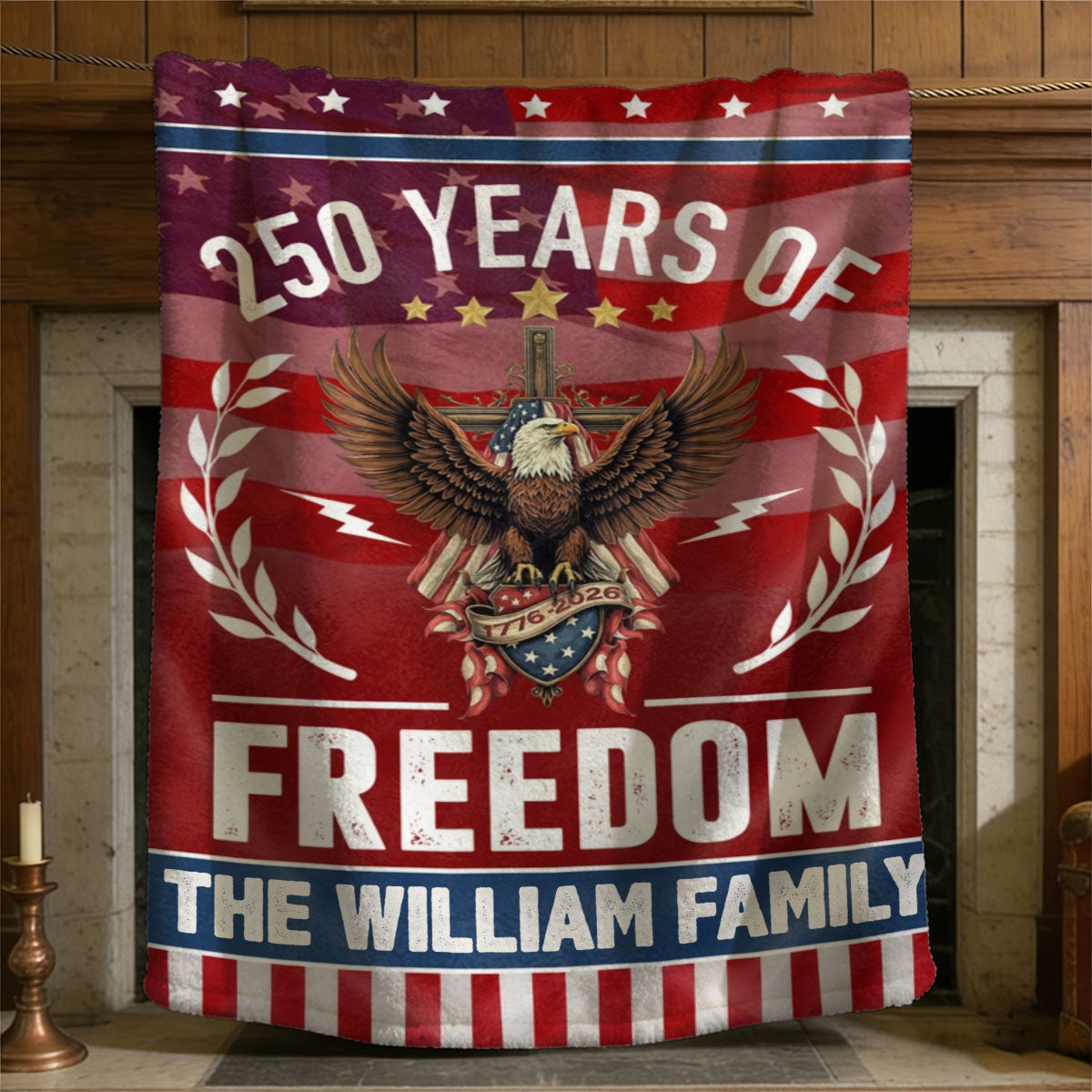 Personalized Family Name America 250 of Freedom With Eagle Blanket