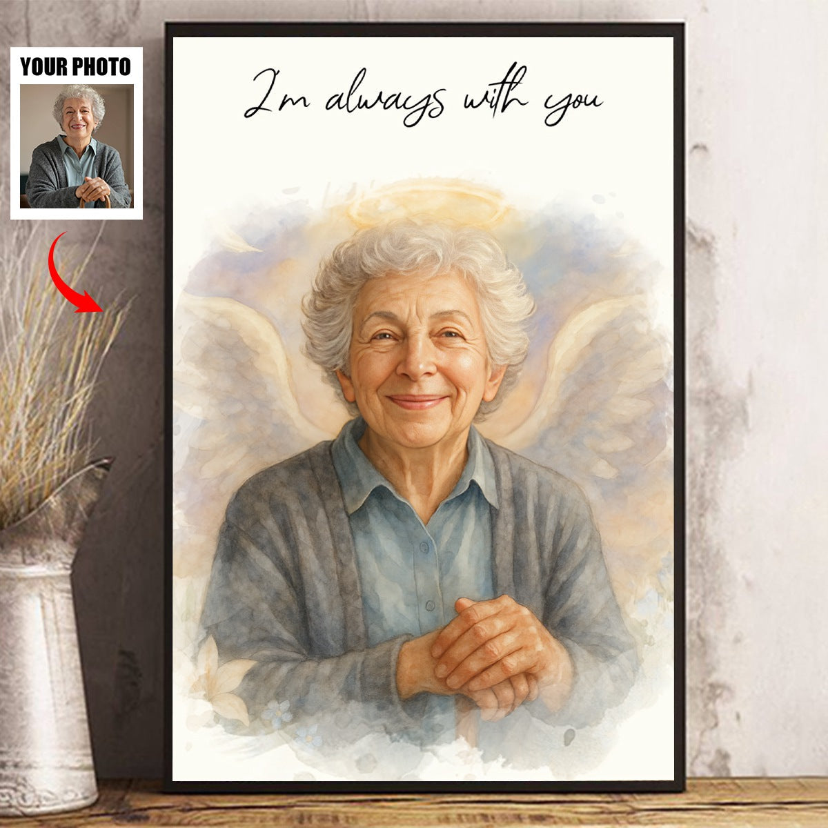 Custom Watercolor Portraits Personalized Canvas Poster,Loss Of Loved One Gift