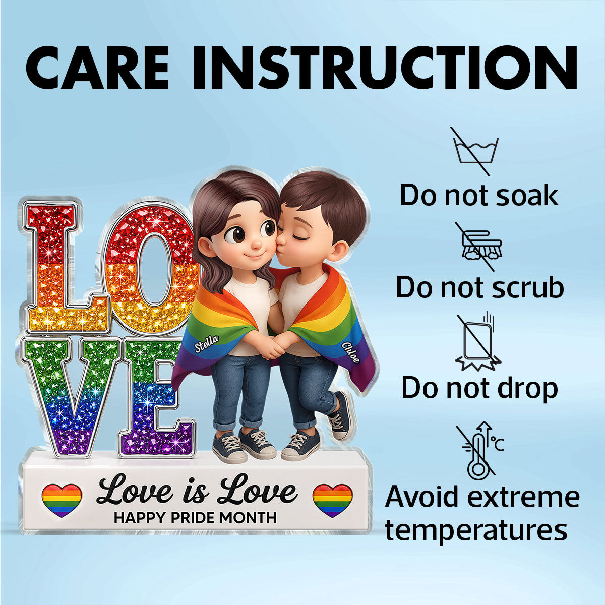 Pride Month Gift for LGBTQ+ Couple – Personalized "Love Is Love" Acrylic Block Plaque