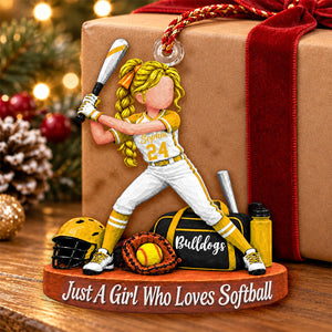 Just A Girl Who Loves Softball – Personalized Christmas Ornament | Custom Player Name Keepsake Gift For Softball Players & Fans