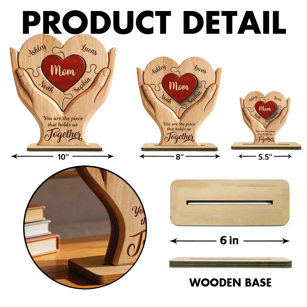 Personalized "Mom, the Piece That Holds Us Together" Wooden Plaque – Mother's Day Gift For Mom & Wife