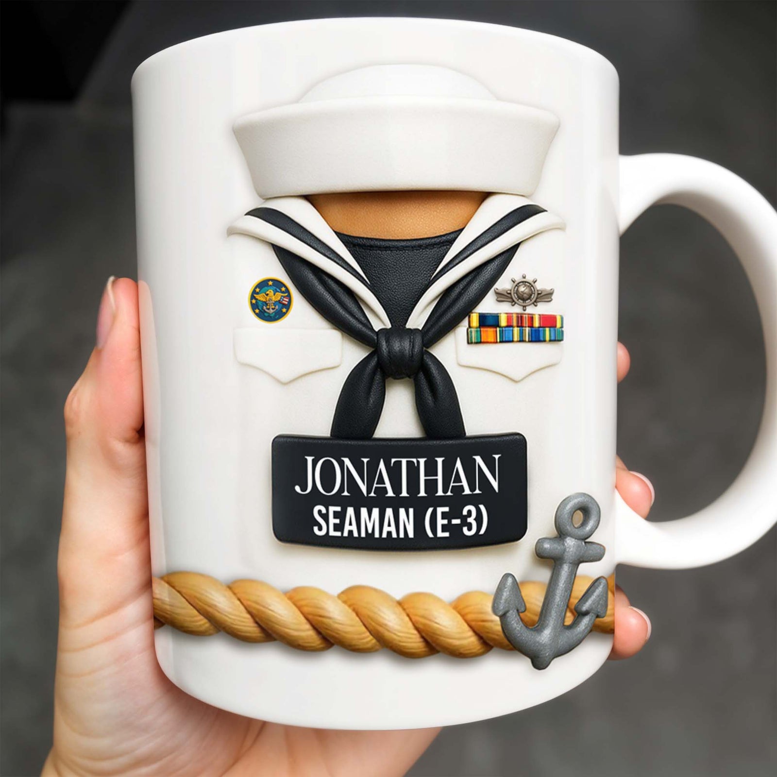 Celebrate Our Navy Heroes With Custom Navy Uniform And Anchor Design, Personalized Custom Coffee Mug
