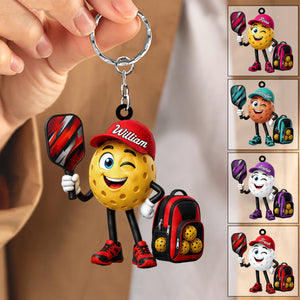 Cute Male & Female Pickleball Player Keychain- Personalized Pickleball Ball Mascot Keychain