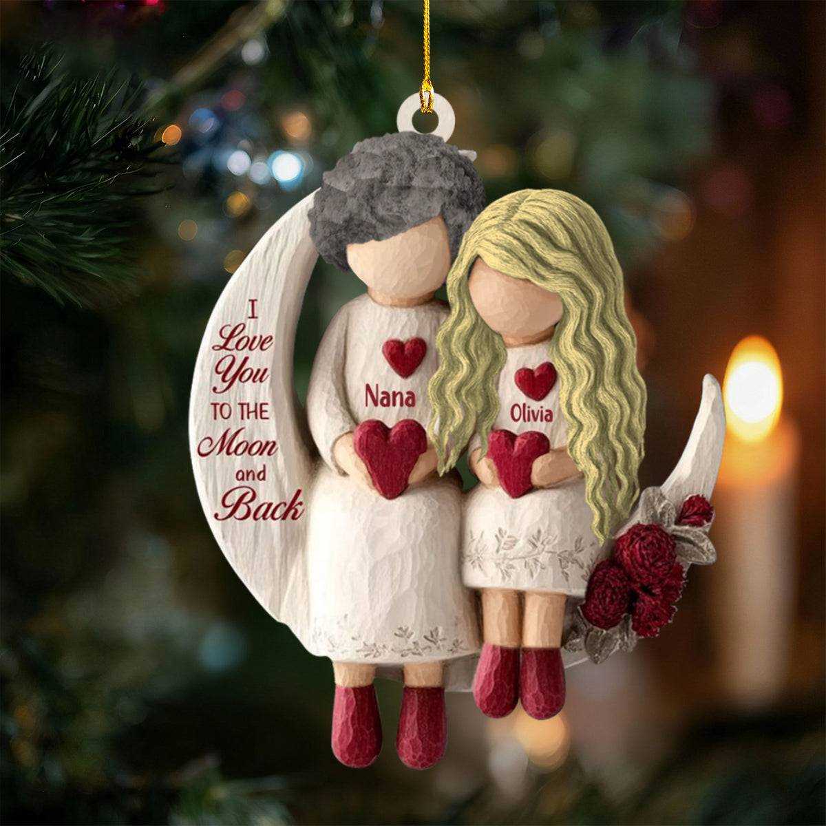Grandma Grandpa And Grandchild Moon Love Personalized Ornament