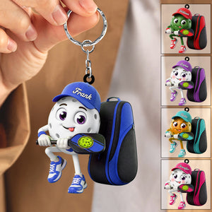 Pickleball Mascot With Sports Bag Keychain - Personalized Gift for Male & Female Player