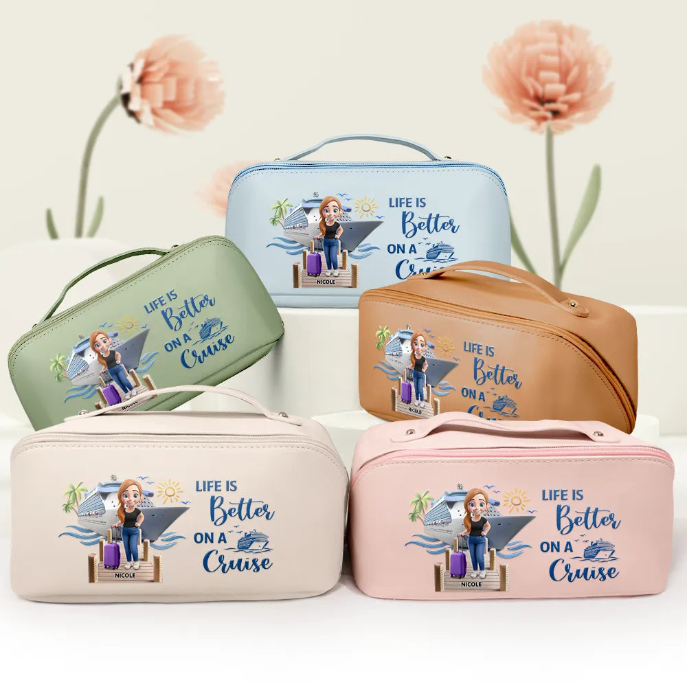 Travel All My Cruise Crap - Personalized Leather Makeup Bag For Vacations