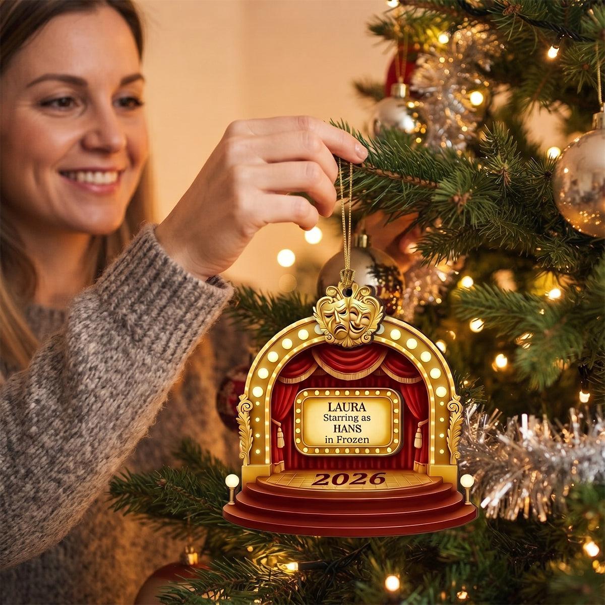 Personalized Theater Wood Ornament, Actor Actress Christmas Gift, Starring in a Play Ornament, Musical Play Stage Gifts, School Playing