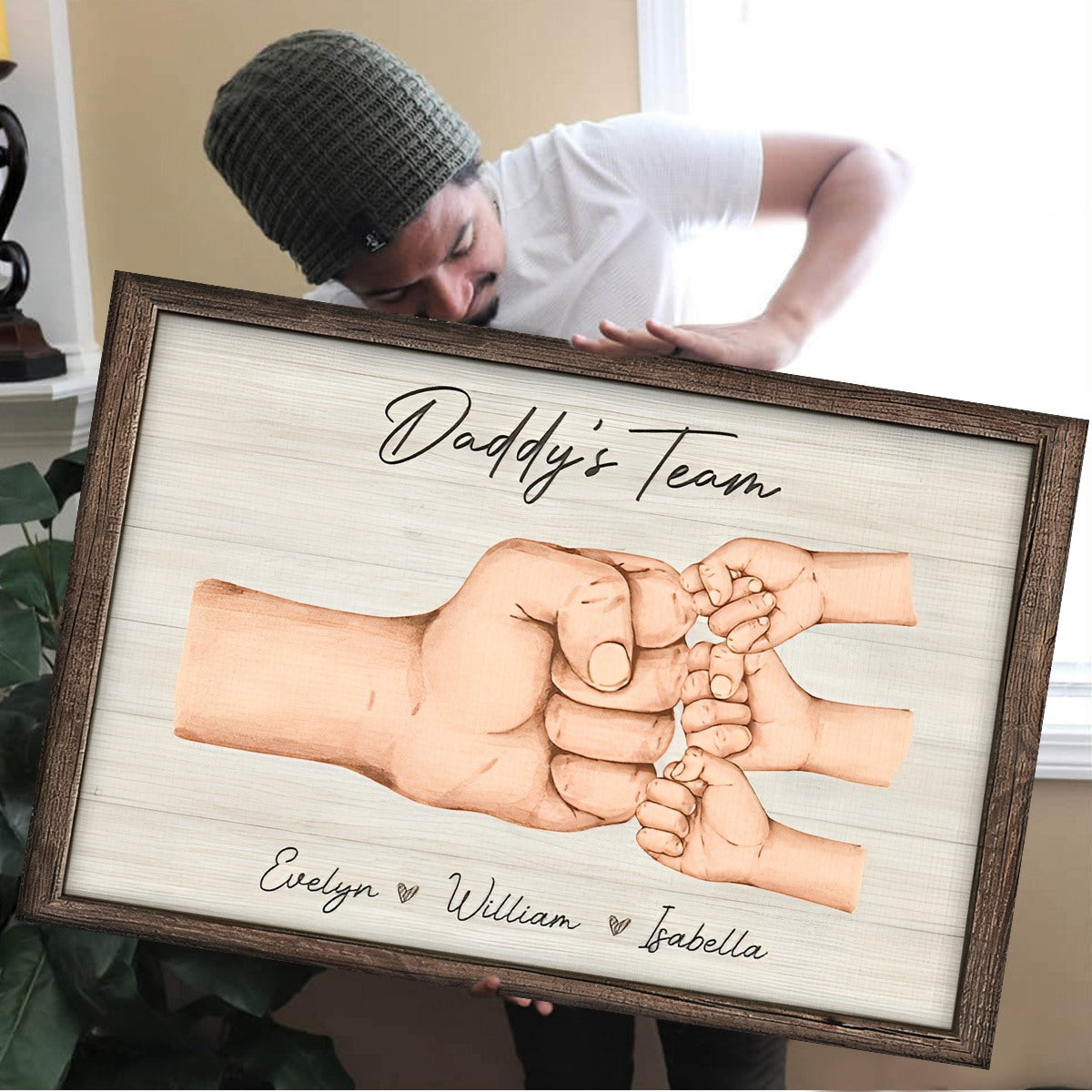 Daddy & Kids, Together We're A Team - Family Personalized Custom Horizontal Poster - Father's Day, Birthday Gift For Dad