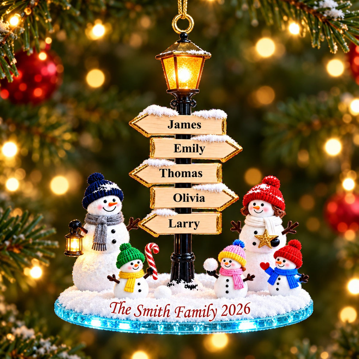 Personalized Christmas Snowman Family Name Sign Ornament