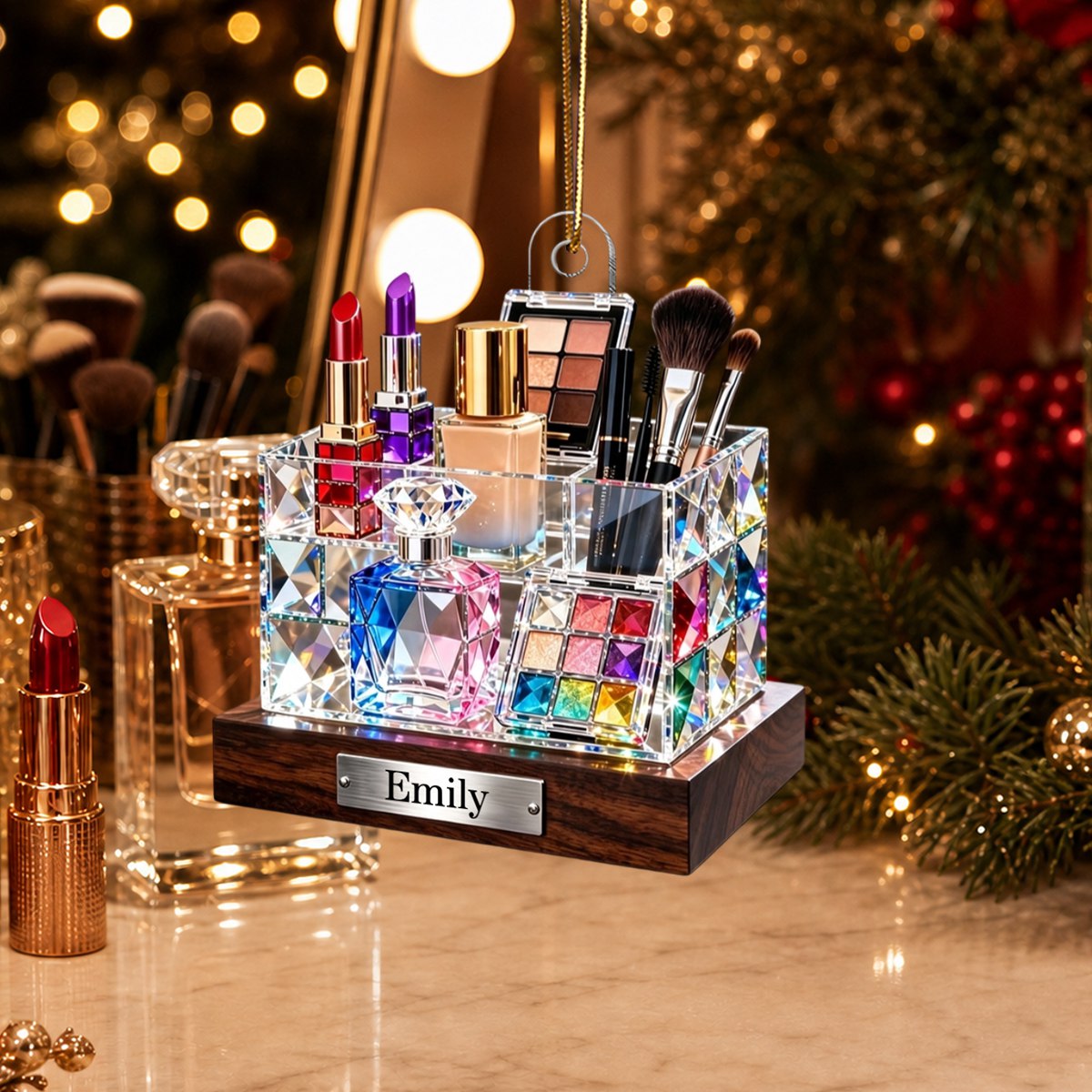 Personalized Stained Glass Cosmetic Display Box Theme Ornament - Gift For Makeup Lovers