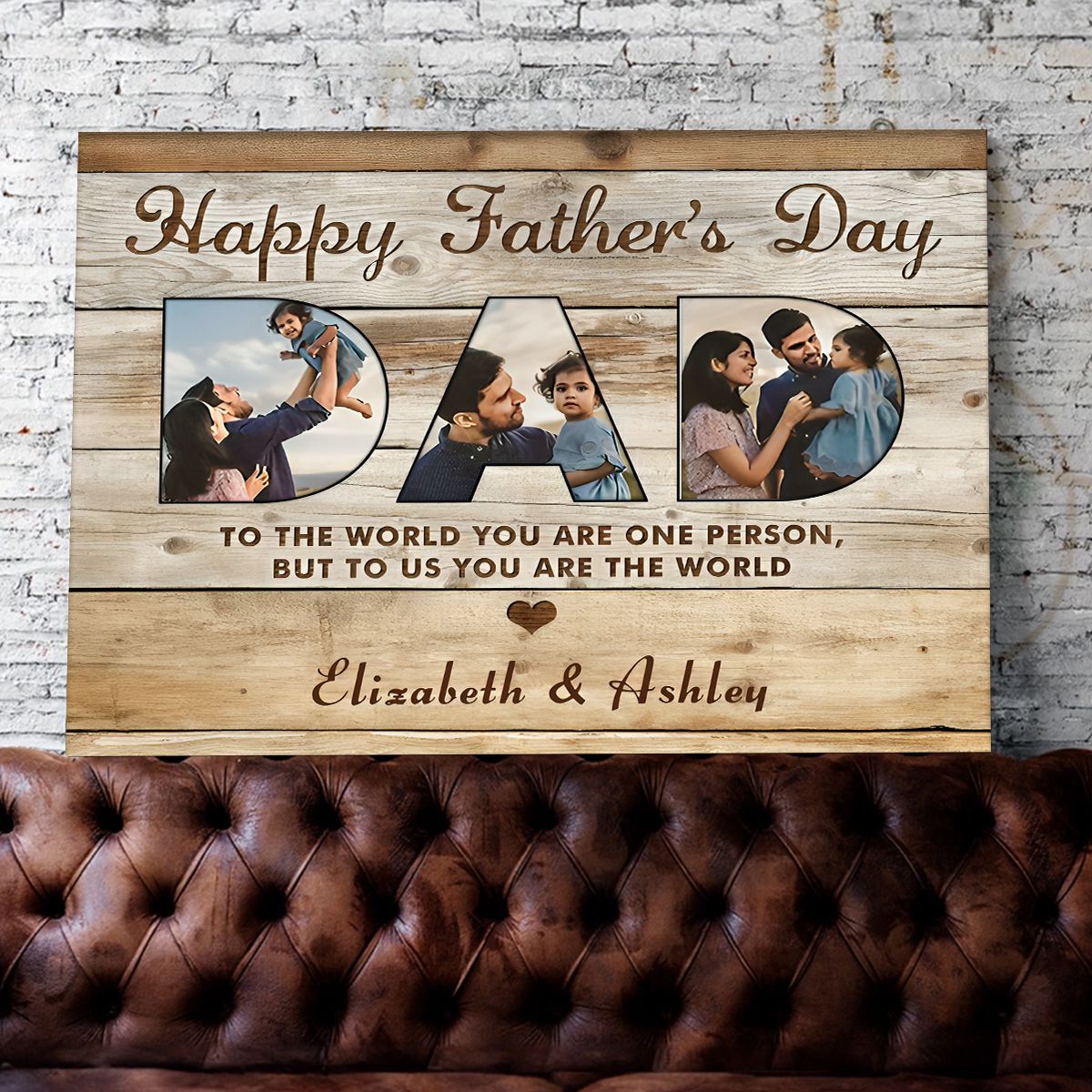 Personalized Father’s Day Gift - Dad You Are The World - Custom Photo Collage Canvas Poster