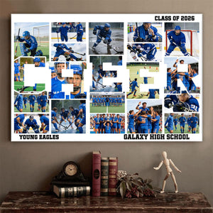 Personalized Football Cheer Photo Collage Canvas Painting with Team Name Birthday Home Decor Gift for Sport Coach