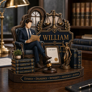 Custom Attorney Name Wooden Plaque – Personalized Law Graduation Gift | Scales Of Justice Decor For Lawyers