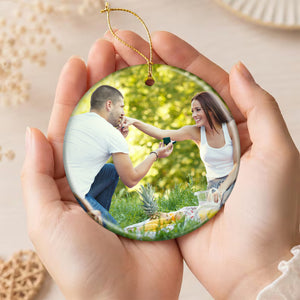 Engagement Ornament - Custom Photo, Location & Map Personalized Ceramic Ornament