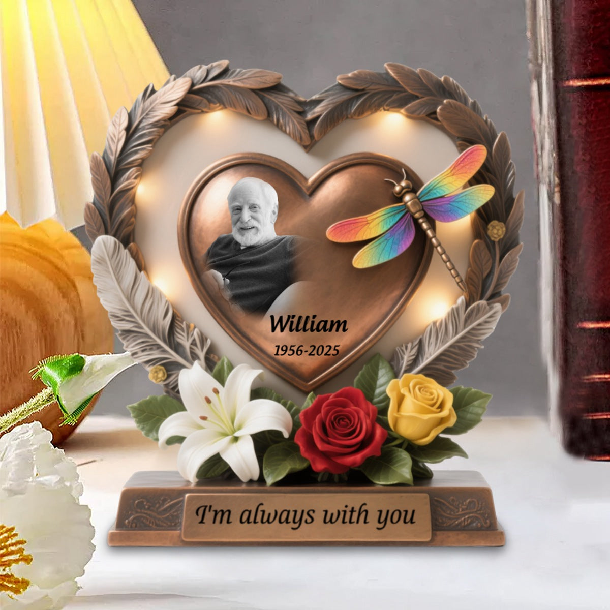 I'm always with you - Personalized Heart Dragonfly Memorial Acrylic Plaque