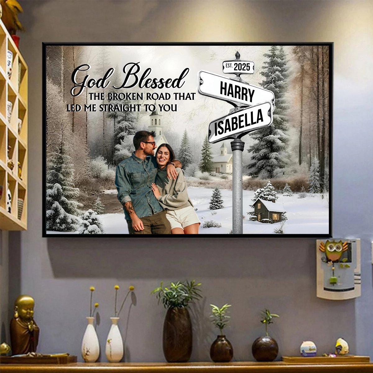 Classic Crossroad of Love - Custom Photo Anniversary Personalized Couple Canvas Poster