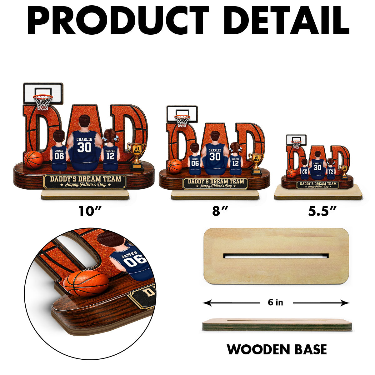 Father's Day Gift For Basketball Dad & Husband – Personalized "Dad's Dream Team" Wooden Plaque