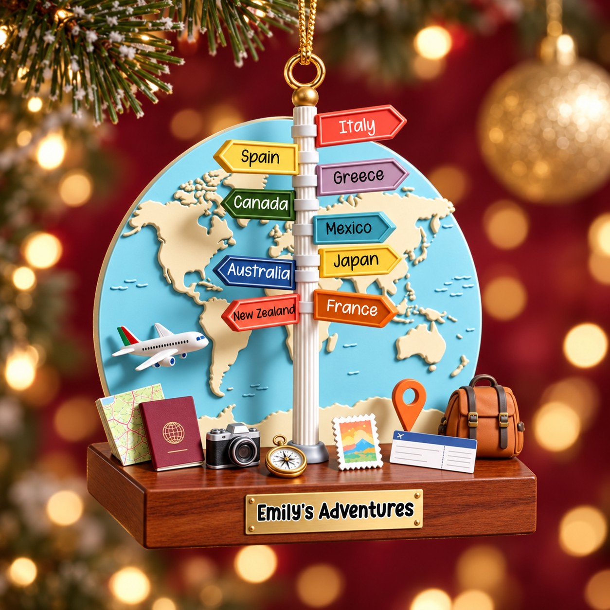 Personalized Travel Destination Map Ornament