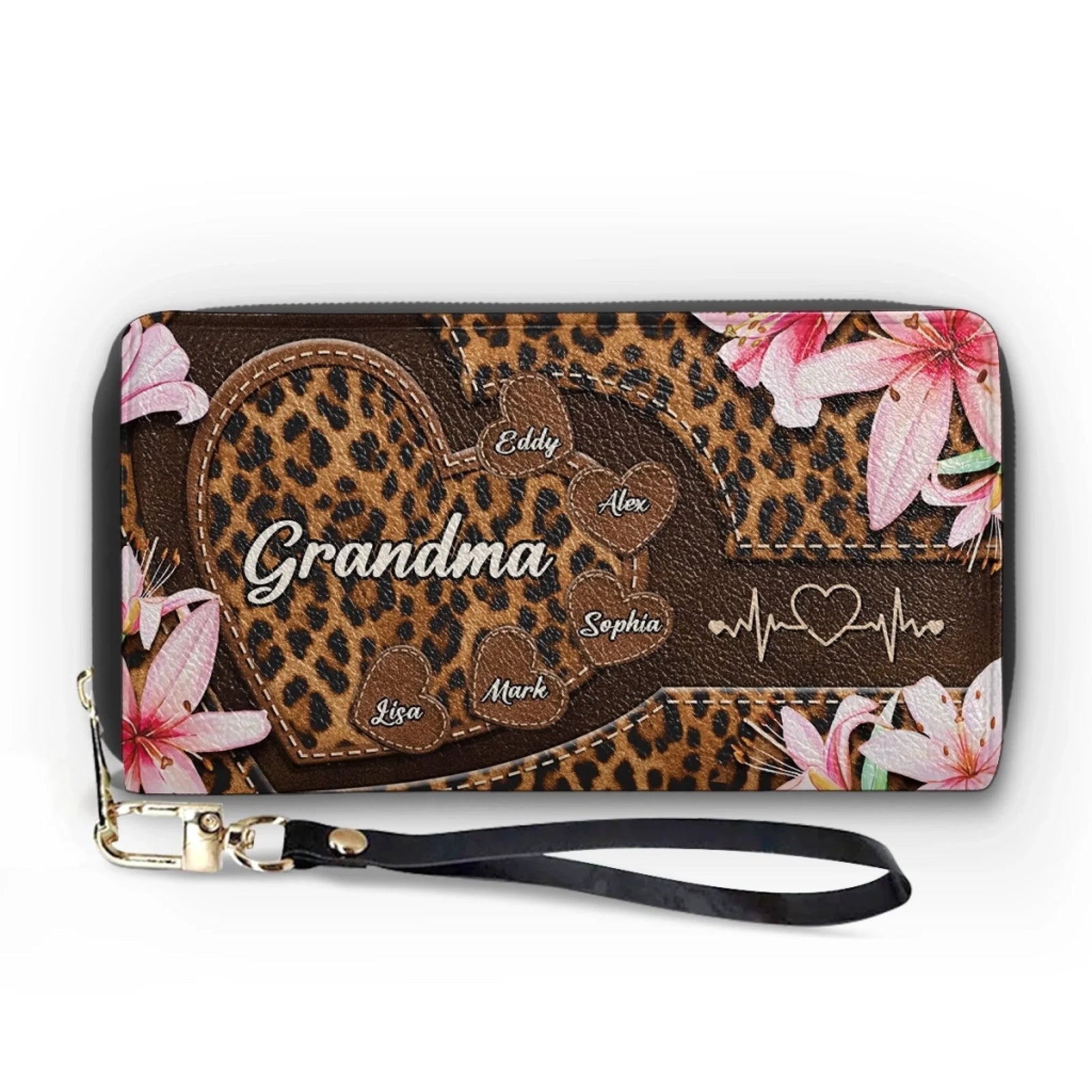 Custom Leather Long Wallet - Personalized Gifts For Mother, Grandmother - One Beat, One Love