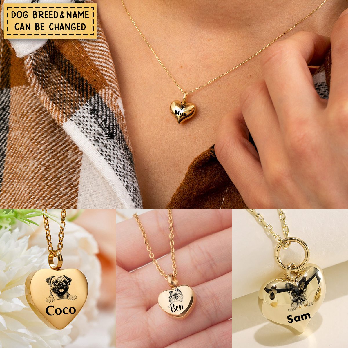 Personalized Tiny Heart Cremation Ash Urn Pendant Necklace Memorial Gift For Dog/Pet Lovers