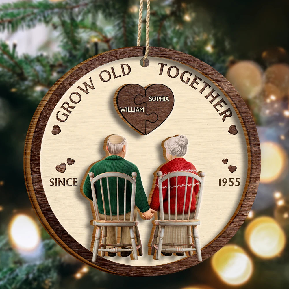 Couple You And Me Grow Old Together - Personalized 2-Layered Wooden Ornament