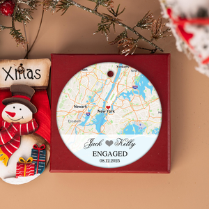 Engagement Ornament - Custom Map Gift Ceramic Ornament