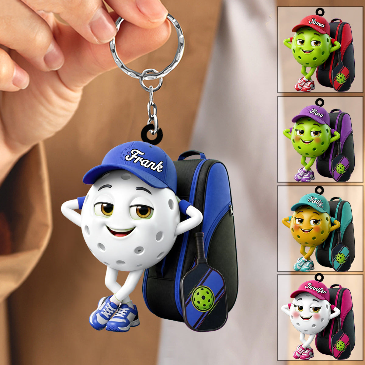 Pickleball Mascot With Sports Bag Keychain - Personalized Gift for Pickleball Enthusiasts