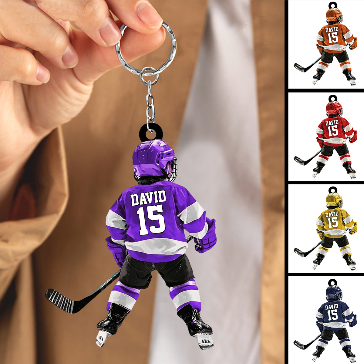 Personalized Kid Hockey Players Keychain For Hockey Lover