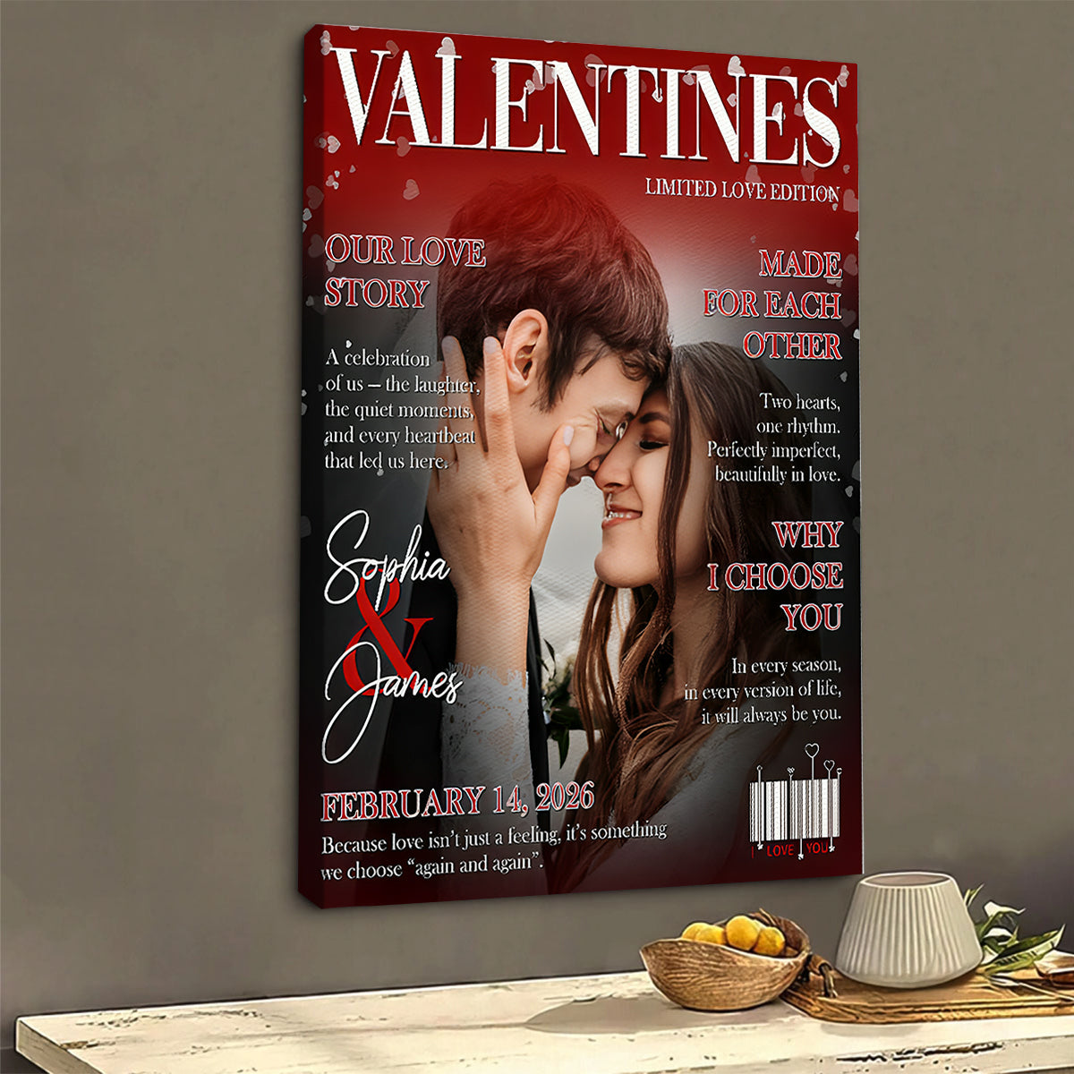 Valentine Magazine Cover, Personalized Love Story  Couple Canvas Poster, Romantic Couple Keepsake, Gift For Him and Her