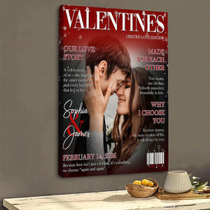 Valentine Magazine Cover, Personalized Love Story  Couple Canvas Poster, Romantic Couple Keepsake, Gift For Him and Her