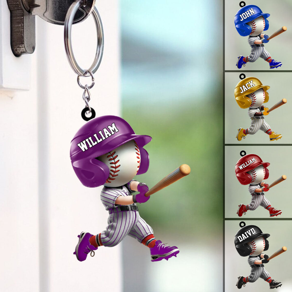 Adorable Baseball Player Personalized Acrylic Keychain For Baseball Lovers