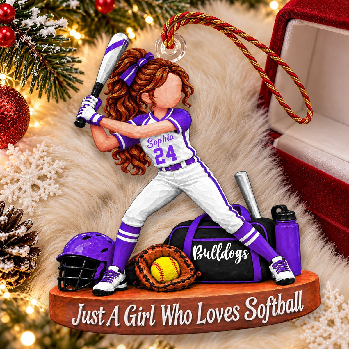 Personalized Softball Girl Christmas Ornament – Custom Player Name Keepsake Gift For Softball Players & Fans