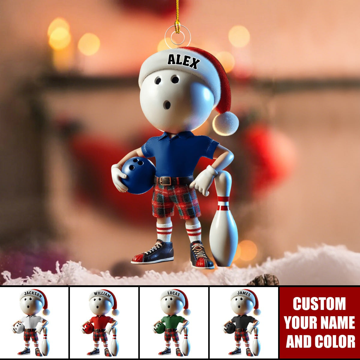 Personalized Custom Name Bowling Ornament, Bowling Christmas Gift