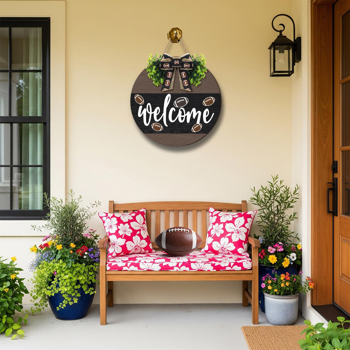 Welcome American Football Wooden Hanging Sign Gift For Football Lover