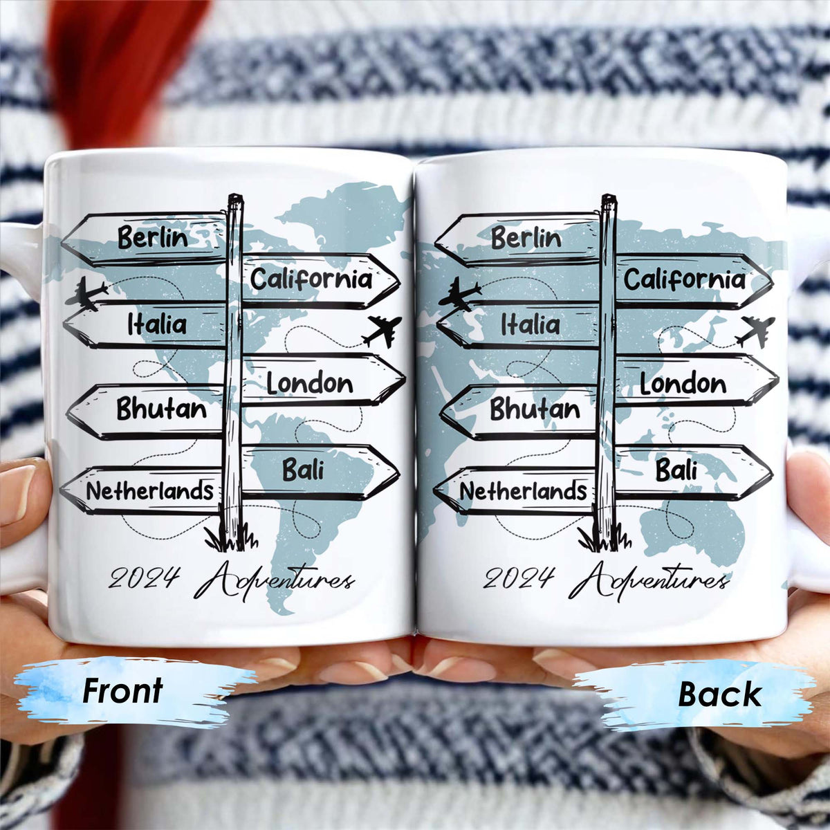 Adventure Awaits - World Map Personalized Custom Coffee Mug - Gift For Travel Lovers