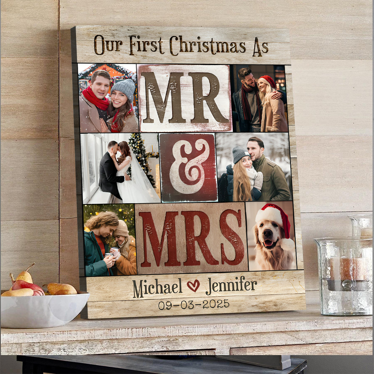 Our First Christmas - Gift For Newly Married Couple Christmas Wedding Personalized Canvas Poster