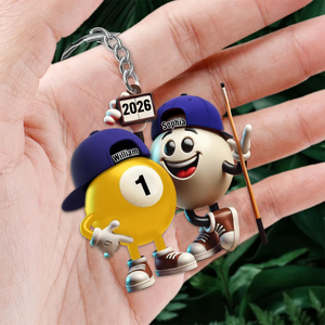 Custom Name Billiard Couple Keychain, Billiard Lover Gift