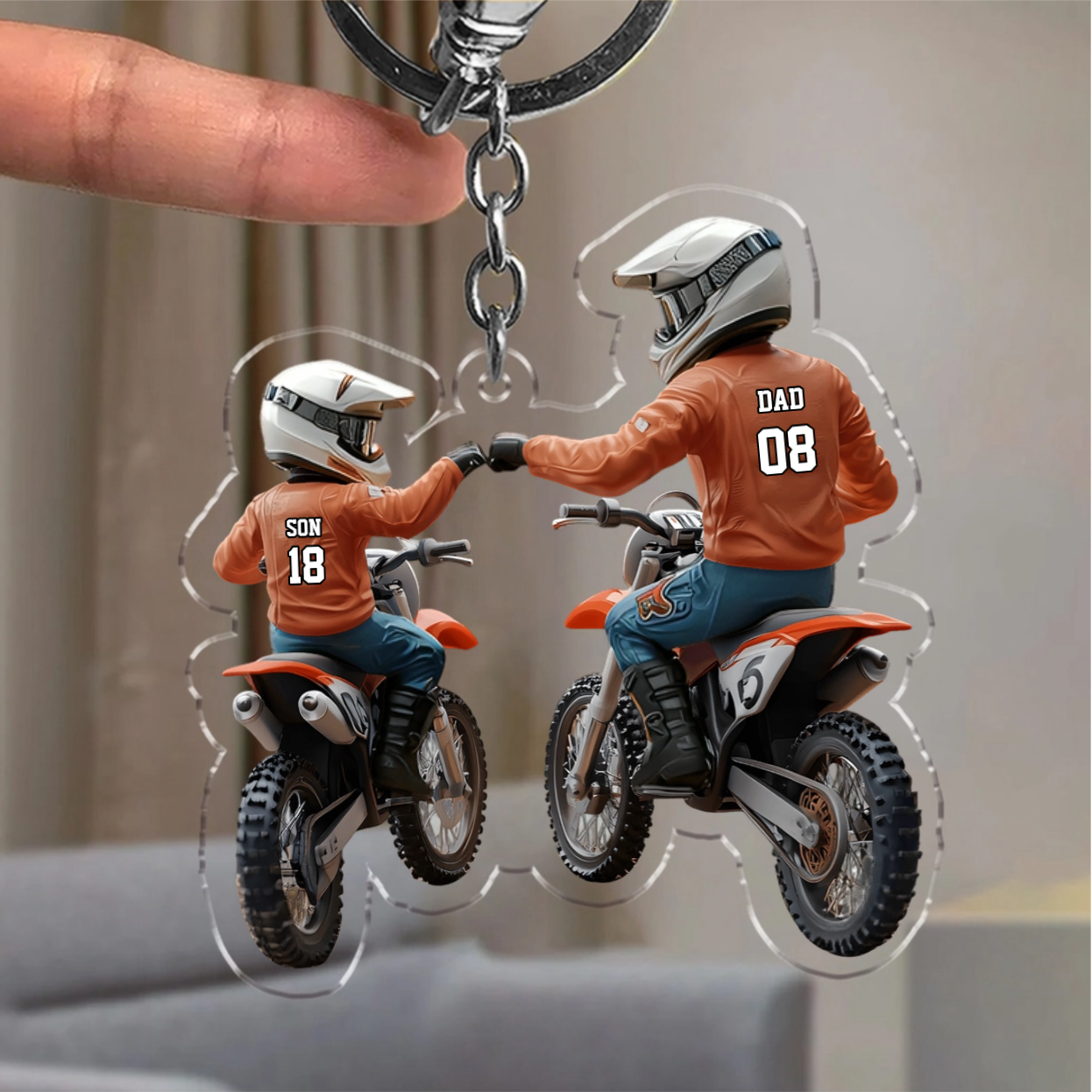 Dad And Kid - Personalized Dirt Bike Shaped Acrylic Keychain