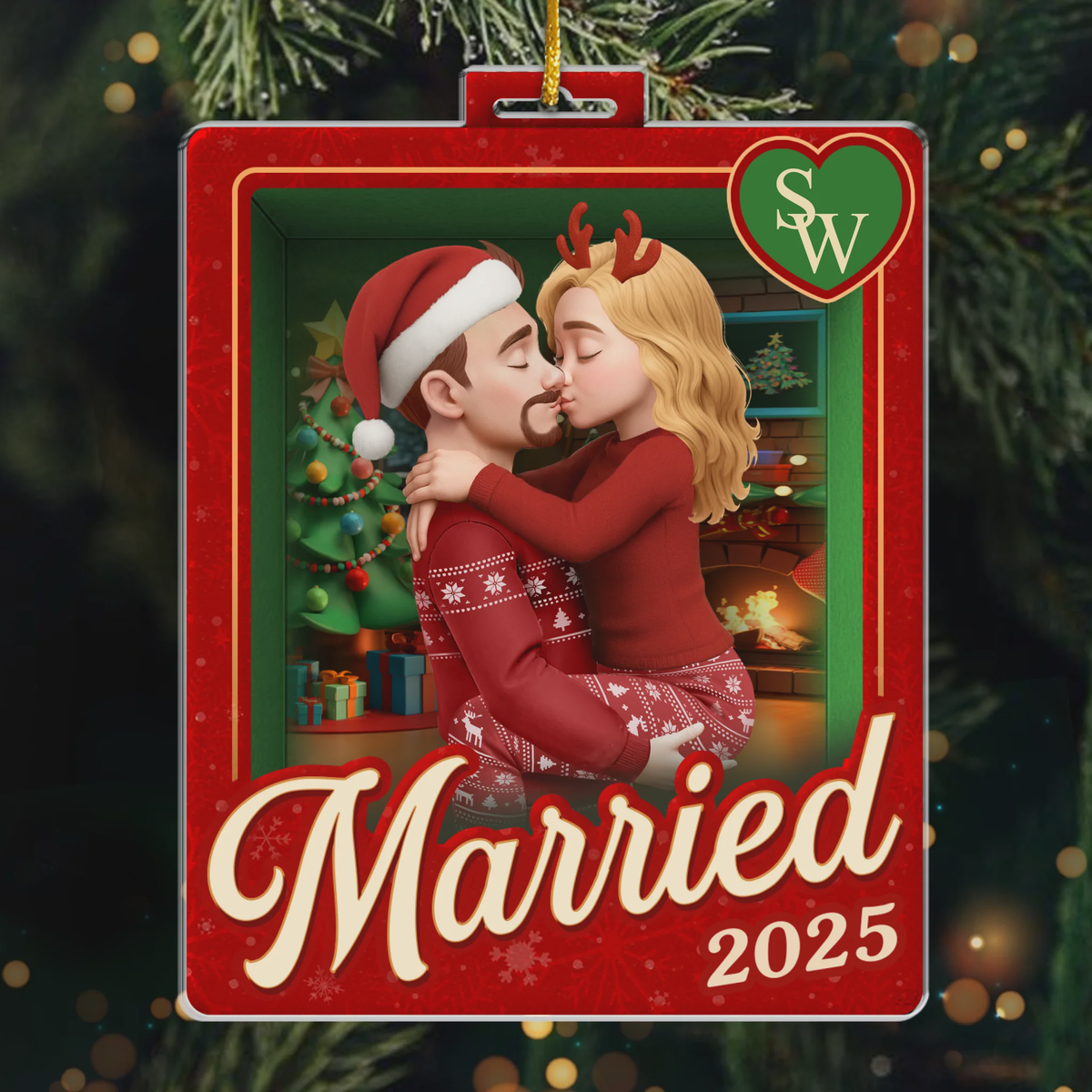 Custom Acrylic Ornament - Personalized Anniversary Christmas Wedding Gifts For Husband And Wife, Him And Her - Sealed With A Christmas Kiss