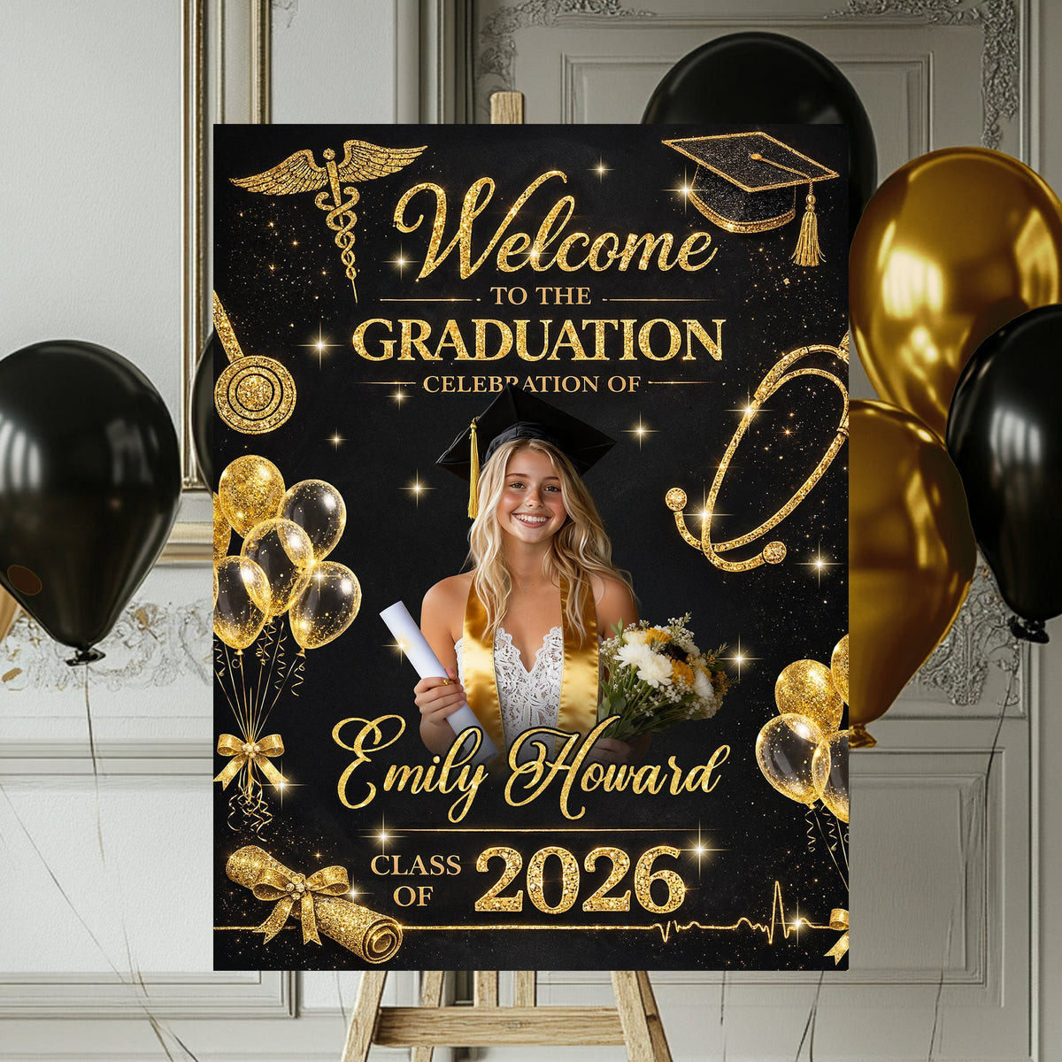 Glitter Nurse RN Personalized Graduation Welcome Sign - Custom Photo Welcome Sign - Graduation Gifts