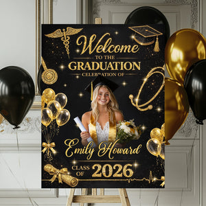 Glitter Nurse RN Personalized Graduation Welcome Sign - Custom Photo Welcome Sign - Graduation Gifts